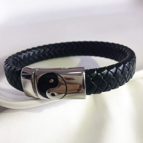 Eastlinran Yin Yang Bracelet for Men Men's Braided Bracelet Yin Yang Taoist Symbol Taichi Yoga Leather Cords Woven Clasp Bangle Wristbands in Kuwait