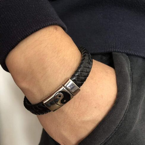 Eastlinran Yin Yang Bracelet for Men Men's Braided Bracelet Yin Yang Taoist Symbol Taichi Yoga Leather Cords Woven Clasp Bangle Wristbands in Kuwait