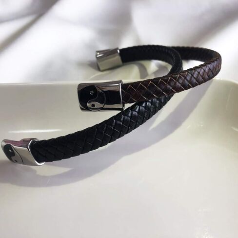 Eastlinran Yin Yang Bracelet for Men Men's Braided Bracelet Yin Yang Taoist Symbol Taichi Yoga Leather Cords Woven Clasp Bangle Wristbands in Kuwait