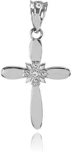 14K White Gold Diamond Accented 1" Solitaire Natal Starburst Flower Petal Cross Crucifix Pendant (?-? Color, I1 Clarity) in Saudi Arabia
