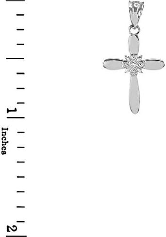 14K White Gold Diamond Accented 1" Solitaire Natal Starburst Flower Petal Cross Crucifix Pendant (?-? Color, I1 Clarity) in Saudi Arabia