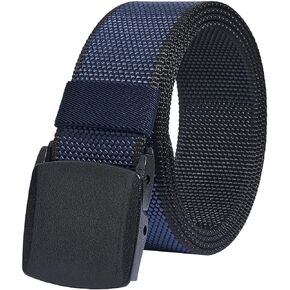 LionVII Mens Casual Belts Web, 2 Colors in 1 Reversible with YKK Plastic Buckle,Adjustable Belt Trim to Fit 27-46" Waist