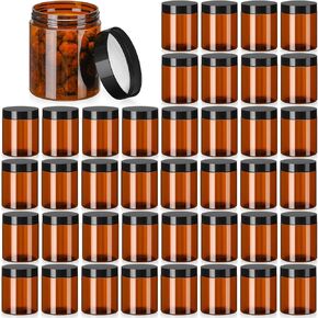 Tanlade 40 Pcs 8 oz Amber Plastic Jars with Lids Round Cosmetic Containers Amber Jars Refillable Cosmetic Jars for Powder Liquid Food Storage Kitchen Cosmetic Lotion Ointments Creams Essential Oil