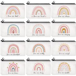 24 Pcs Rainbow Cosmetic Bags Motivational Quotes Makeup Bag Inspirational Makeup Pouch with Zipper Inspirational Gifts for Women Coin Purse for Teacher Graduation Birthday Party (Motivational)