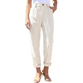 siliteelon Corduroy Pants for Women Cotton Straight High Waist Vintage Trousers with Pockets