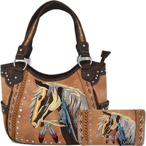 Tooled Leather Laser Cut Western Style Horse Cowgirl Purse Country Totes Women Handbag Everyday Shoulder Bags Wallet Set