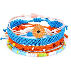 Caiyao 4Pcs Bohemian Sunflower Flower Braided String Bracelet Set for Girl Women Teen Boho Handmade Adjustable Woven Strand Rope Beads Daisy Bracelet Waterproof Summer Beach Surfer Jewelry