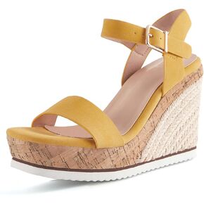 صندل نسائي من Espadrille ذو نعل عريض مفتوح من الأمام وحزام للكاحل وإبزيم حذاء صيفي كاجوال in Kuwait