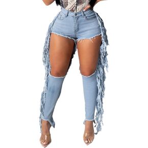 Women's Skinny Ripped Jeans Stretch Destroyed Mid High Waist Denim Pants