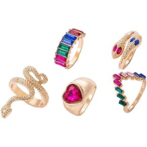 Pingyongchang Snake Rings for Women Girls Gold Snake Knuckle Adjustable Rings Boho Crystal Heart Stacking Finger Rings Set Vintage Goth Serpentine Heart Ring Jewelr in Kuwait