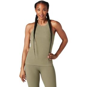 تي شيرت TAVI NOIR نسائي بدون أكمام - رقبة عالية، ظهر متسابق، تمرين خفيف الوزن للبار، صغير، زيتوني فاتح in Kuwait