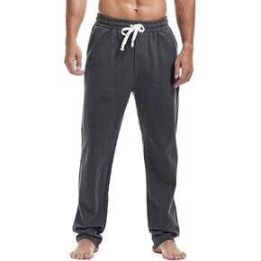 AMY COULEE Mens Cotton Athletic Pants Open Bottom Running Sweatpants Straight Leg Casual Joggers with Pockets