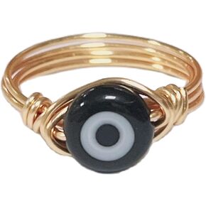 COLORFUL BLING Evil Eye Bead Knuckle Stackable Finger Ring Gold Wire Wrap Ring Healing for Women Girl Stacking Band Ring Jewelry Twining Winding Turkish Amulet Lucky Multi Size