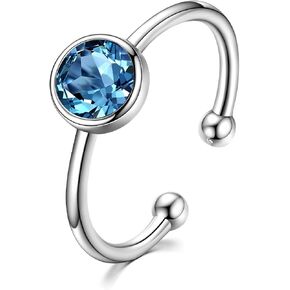 AOBOCO 925 Sterling Silver Birthstone Adjustable Ring for Women Birthday Gift for Her in Kuwait