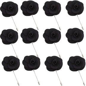 12 Pcs Flower Lapel Pins, Handmade Camellia Flower Boutonniere for Men Women Suit Wedding Party