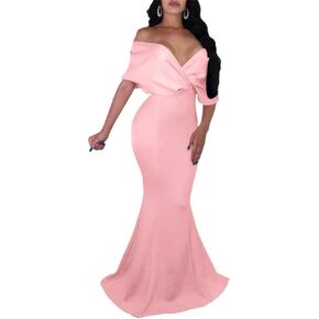GOBLES Women Sexy V Neck Off The Shoulder Evening Gown Fishtail Maxi Dress