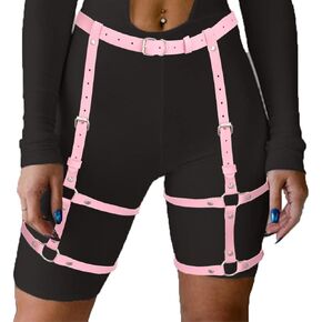 Asooll Leather Leg Body Chain Layered Punk Thigh Harness Belt Rave Waist Leg Chain Fashion Club Party Leather Body Accessories Jewelry for Women and Girls