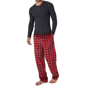 Dockers Men's Pajama Sets, Plaid PJ Pants for Men and Waffle Henley Long Sleeve Shirt in Saudi Arabia