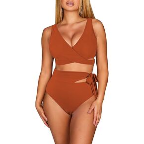 Kisscynest المرأة مثير متقاطع الخامس الرقبة 2 قطعة بيكيني ملابس السباحة قطع عالية الخصر ثوب السباحة in Kuwait