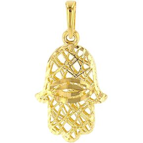 Textured 14K Yellow Gold 3D Hamsa Hand of Fatima with Evil Eye Charm Pendant in Kuwait