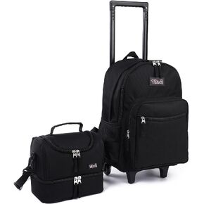 Tilami Rolling Backpack 18 inch Double Handle with Lunch Bag Wheeled Kids Backpack, Cartoon Black in Saudi Arabia