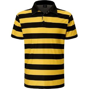 LINOCOUTON Men's Striped Polo Golf Button Up Short Sleeve Shirt