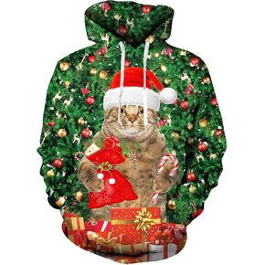 Ugly Christmas Hoodies for Men Women Xmas Funny Cool Sweatshirt Pullover With Pocket M-XXL