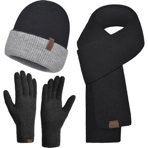 Winter Beanie Hat Scarf Touchscreen Gloves Set for Women Knit Warmer Thick