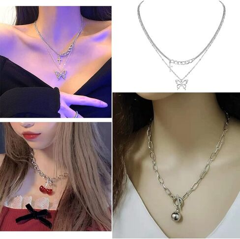 مجموعة قلادة سلسلة من 8 قطع فضية/ذهبية اللون من تامهو للنساء والفتيات المراهقات والفتيان - قلادة قلادات متعددة الطبقات بتصميم متعدد الأنماط، قلادة إيجيرل سلاسل إيمو سلاسل قوطية إكسسوارات مجوهرات بديلة in Kuwait