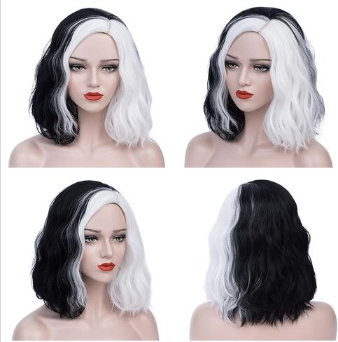 أزياء NICAT Cruella Deville للنساء مع قلادة وقفازات Cruella Deville ملحقات شعر مستعار للحفلات أزياء NT037BW أبيض وأسود in Saudi Arabia