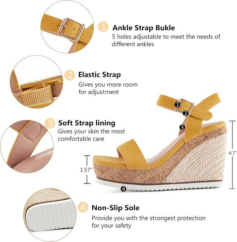 Women's Espadrille Wedge Platform Sandals Open Toe Ankle Buckle Strap Casual Summer Shoes in Saudi Arabia