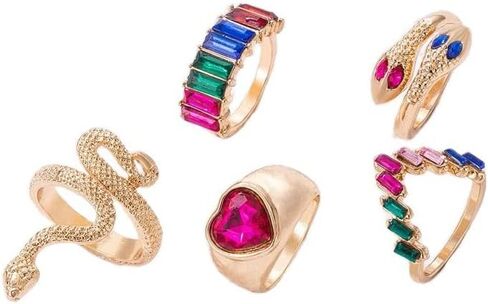 Pingyongchang Snake Rings for Women Girls Gold Snake Knuckle Adjustable Rings Boho Crystal Heart Stacking Finger Rings Set Vintage Goth Serpentine Heart Ring Jewelr in Kuwait