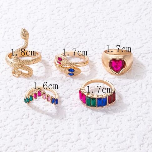 Pingyongchang Snake Rings for Women Girls Gold Snake Knuckle Adjustable Rings Boho Crystal Heart Stacking Finger Rings Set Vintage Goth Serpentine Heart Ring Jewelr in Kuwait