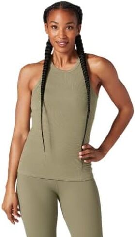 تي شيرت TAVI NOIR نسائي بدون أكمام - رقبة عالية، ظهر متسابق، تمرين خفيف الوزن للبار، صغير، زيتوني فاتح in Kuwait