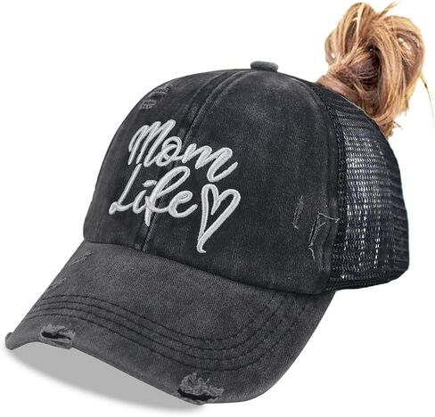 MANMESH HATT Mom Life Ponytail Baseball Cap Messy Bun Vintage Washed Distressed Twill Plain Hat for Women in Saudi Arabia
