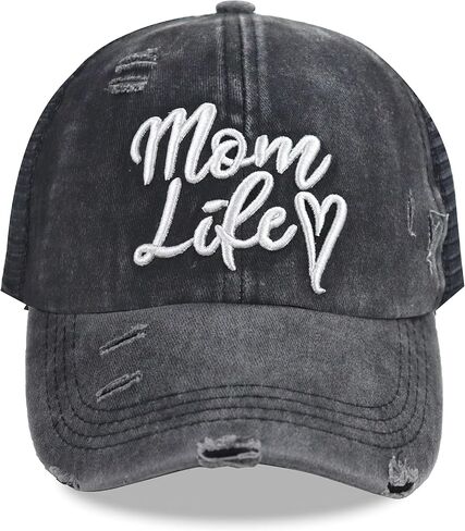 MANMESH HATT Mom Life Ponytail Baseball Cap Messy Bun Vintage Washed Distressed Twill Plain Hat for Women in Saudi Arabia