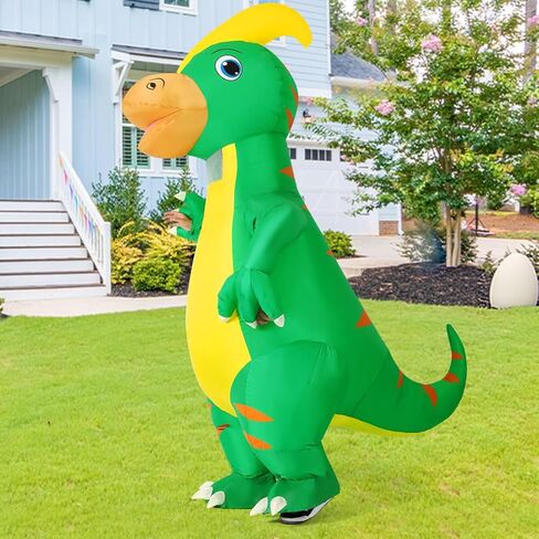 COMIN Inflatable Dinosaur Costume Adult Blow Up Dino Costume Green Full Body for Halloween Party in Kuwait