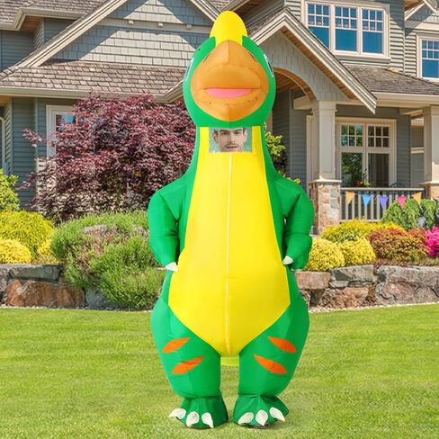 COMIN Inflatable Dinosaur Costume Adult Blow Up Dino Costume Green Full Body for Halloween Party in Kuwait