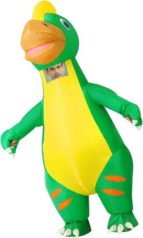 COMIN Inflatable Dinosaur Costume Adult Blow Up Dino Costume Green Full Body for Halloween Party in Kuwait
