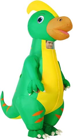 COMIN Inflatable Dinosaur Costume Adult Blow Up Dino Costume Green Full Body for Halloween Party in Kuwait