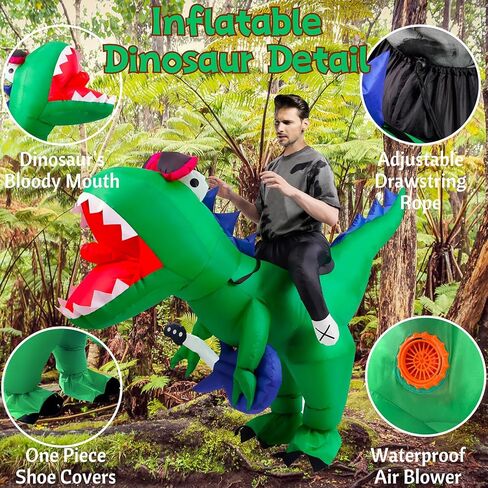 زي ديناصور قابل للنفخ في Gardentime للبالغين، أزياء تي ريكس للهالوين للنساء والرجال، بدلة دينو مضحكة لحفلات الهالوين التنكرية in Kuwait