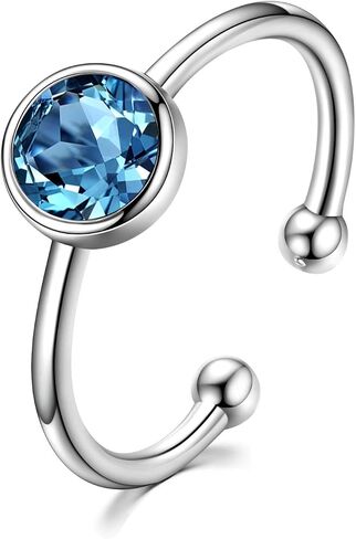 AOBOCO 925 Sterling Silver Birthstone Adjustable Ring for Women Birthday Gift for Her in Kuwait