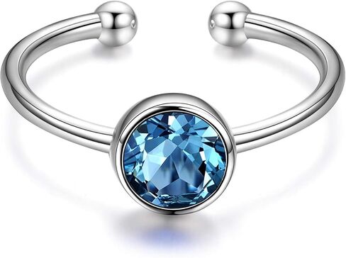 AOBOCO 925 Sterling Silver Birthstone Adjustable Ring for Women Birthday Gift for Her in Kuwait