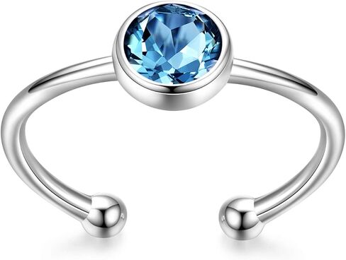 AOBOCO 925 Sterling Silver Birthstone Adjustable Ring for Women Birthday Gift for Her in Kuwait