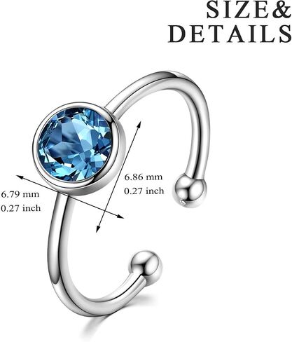 AOBOCO 925 Sterling Silver Birthstone Adjustable Ring for Women Birthday Gift for Her in Kuwait