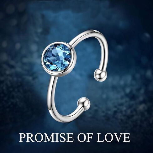AOBOCO 925 Sterling Silver Birthstone Adjustable Ring for Women Birthday Gift for Her in Kuwait
