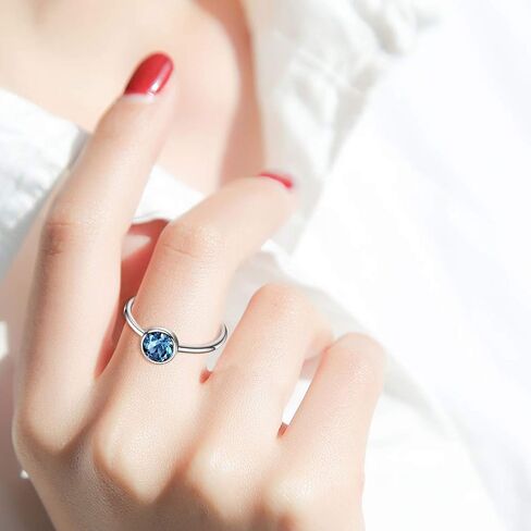 AOBOCO 925 Sterling Silver Birthstone Adjustable Ring for Women Birthday Gift for Her in Kuwait