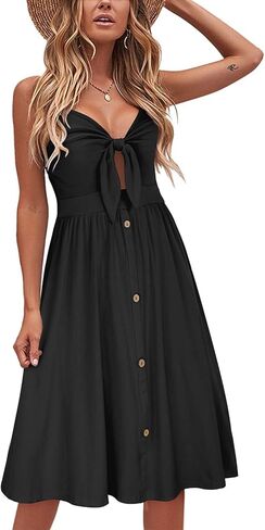 VOTEPRETTY Women's 2023 Floral V Neck Tie Front Spaghetti Strap Beach Dresses with Pockets in Saudi Arabia