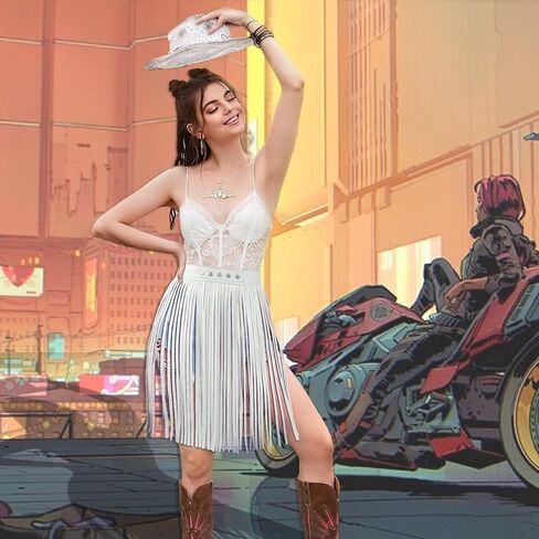 النساء الجلود شرابة حزام الخصر هامش فستان حزام الفضاء راعية البقر الشرير الصخرة الموسيقى مهرجان الزي التبعي in Kuwait