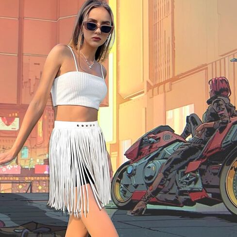 النساء الجلود شرابة حزام الخصر هامش فستان حزام الفضاء راعية البقر الشرير الصخرة الموسيقى مهرجان الزي التبعي in Kuwait